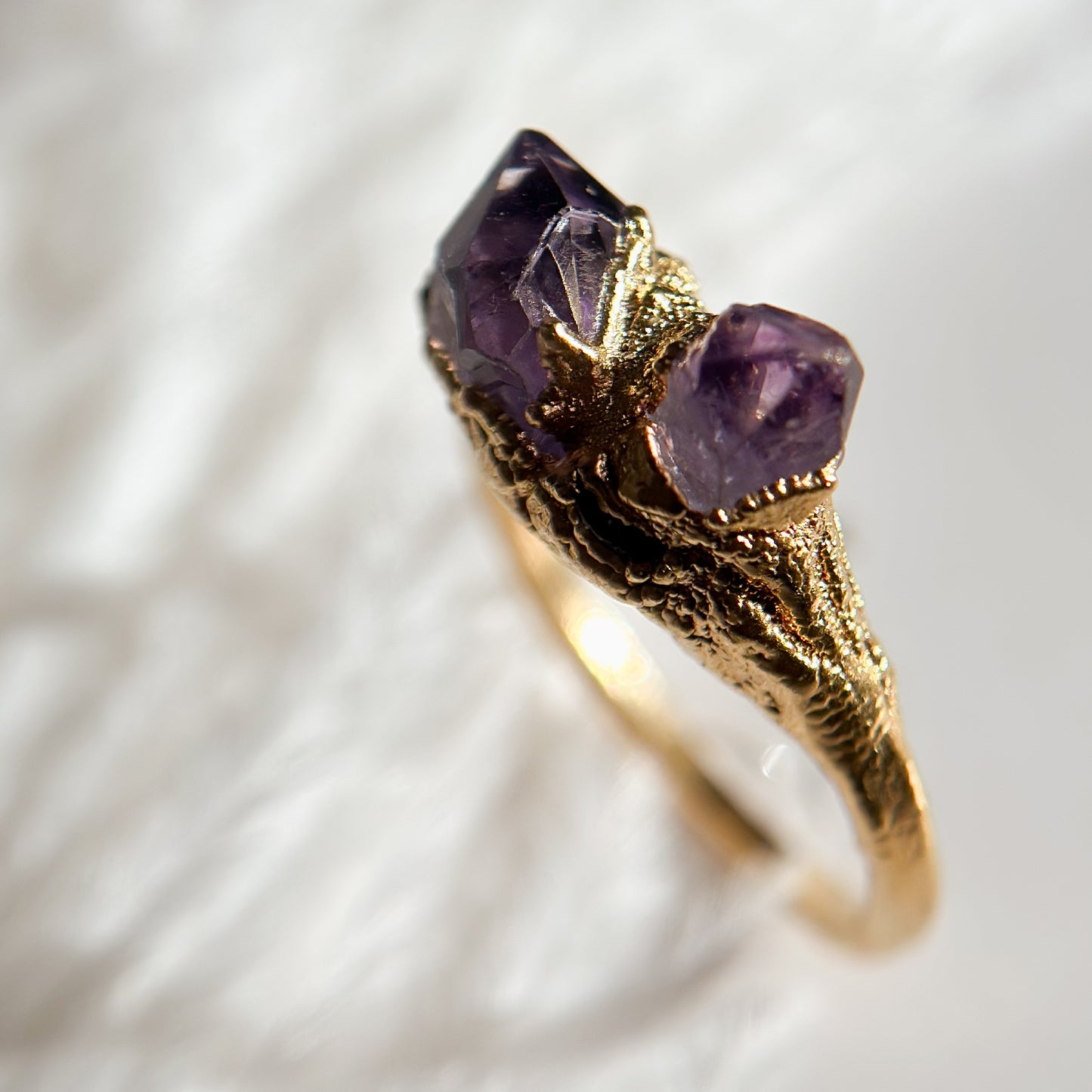Elestial Amethyst 14k Gold Dipped Ring - Size 8.5