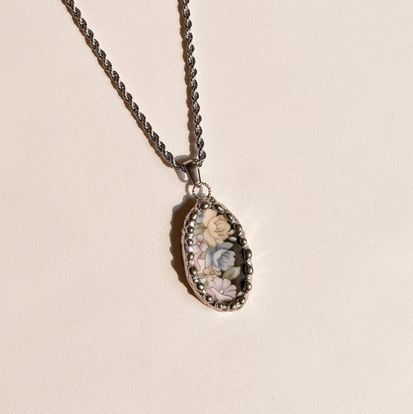 Moody Flowers .3 Vintage China Necklace