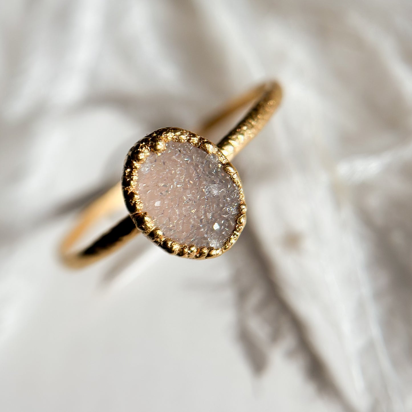 Aura Druzy Agate 14k Gold Dipped Ring - Size 12