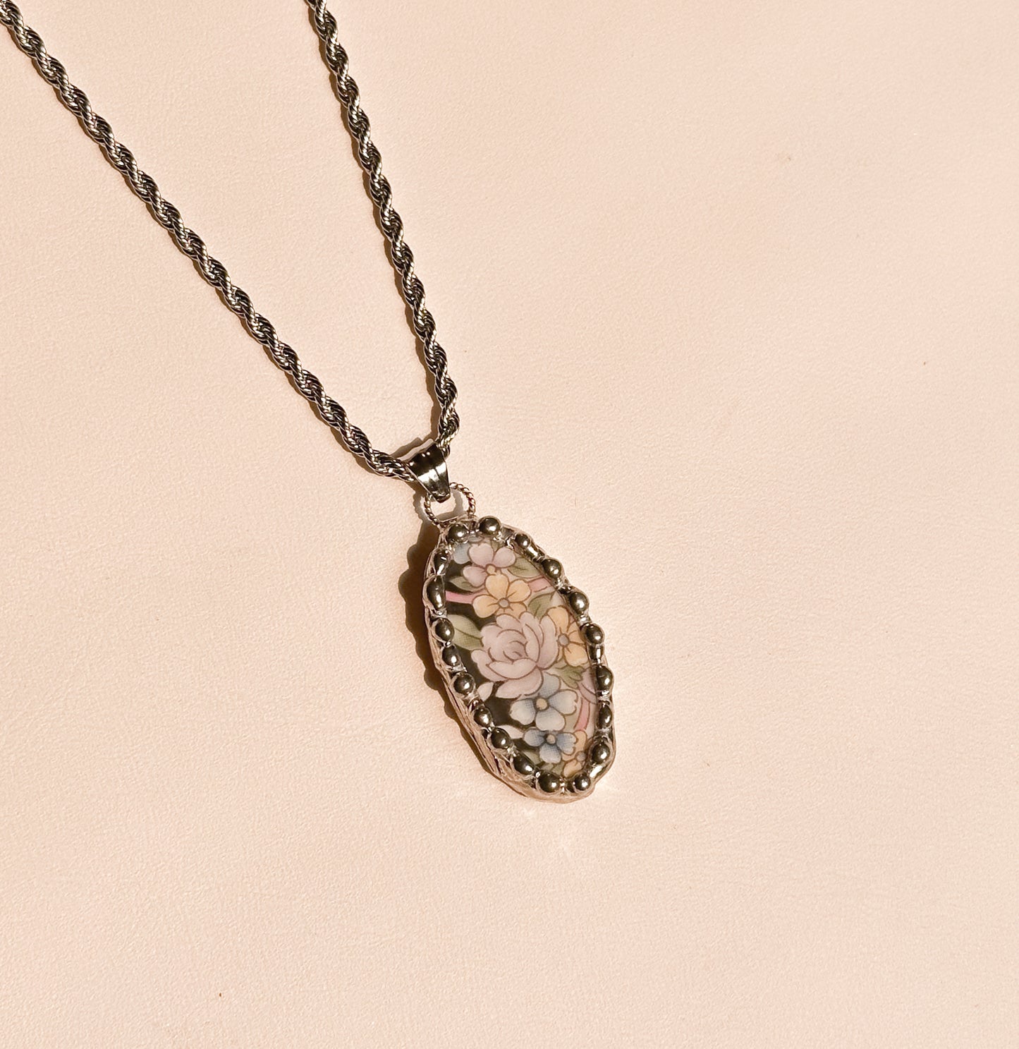 Moody Flowers .4 Vintage China Necklace