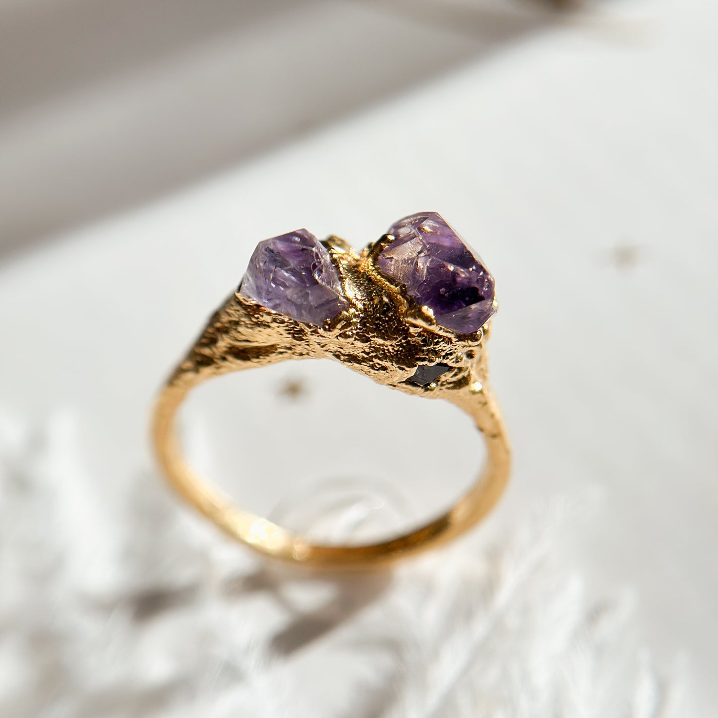 Elestial Amethyst 14k Gold Dipped Ring - Size 8.5