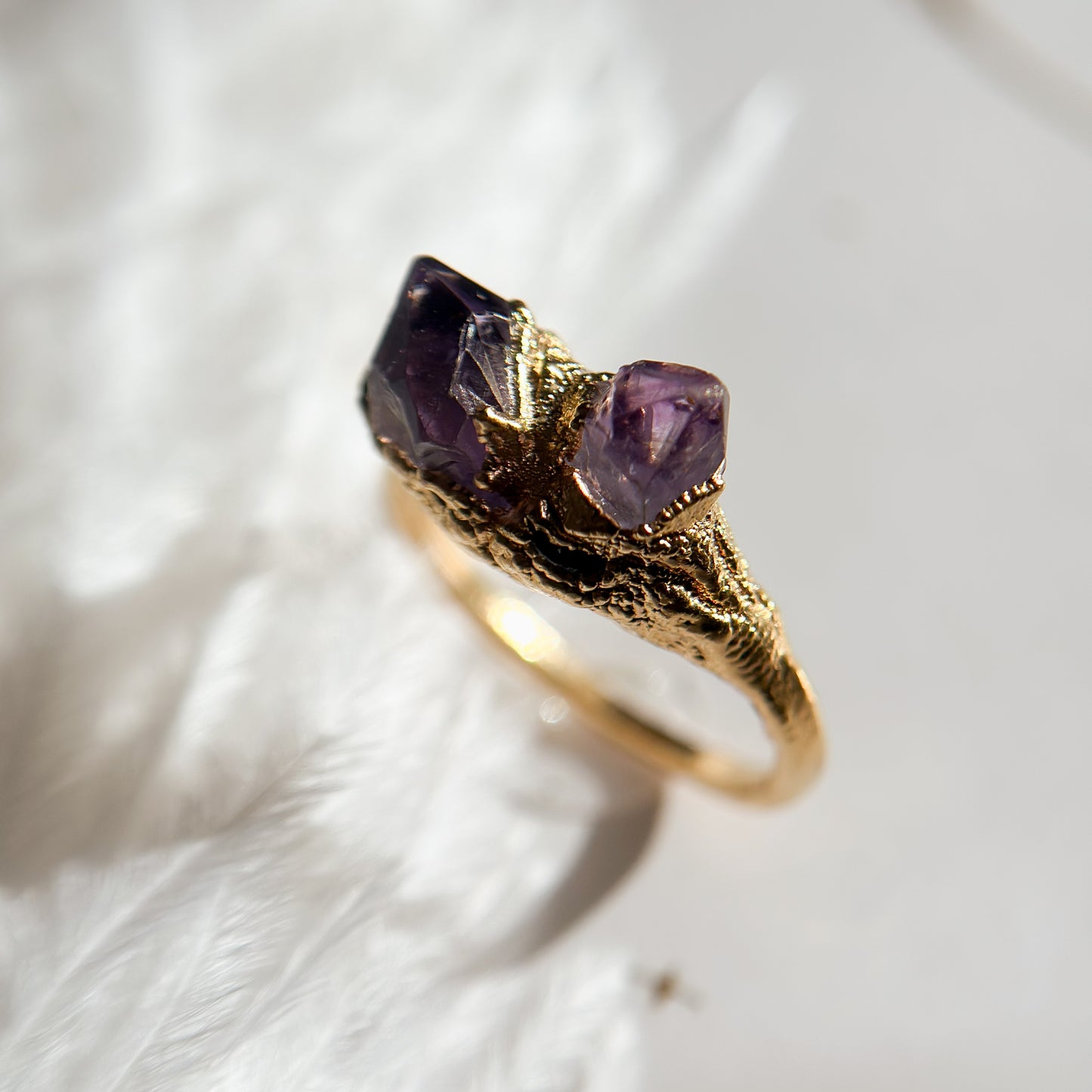 Elestial Amethyst 14k Gold Dipped Ring - Size 8.5