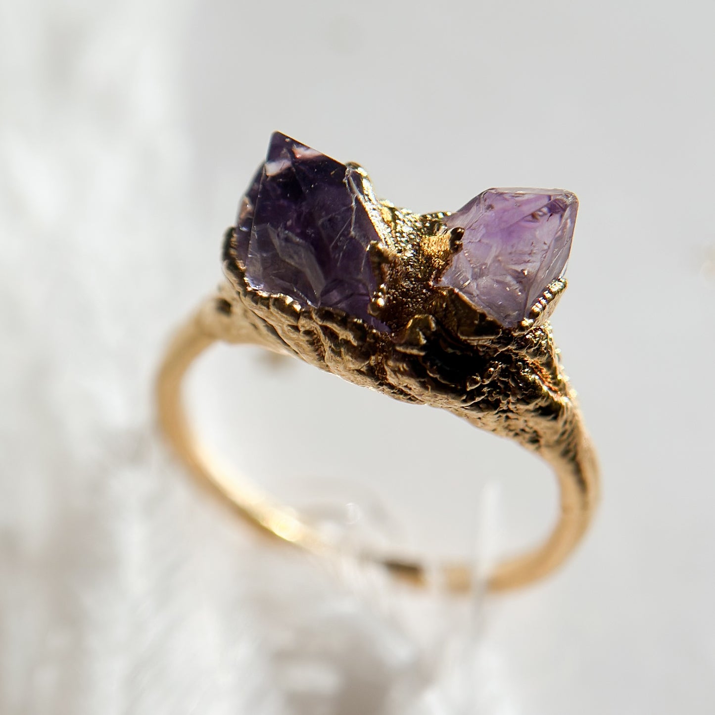 Elestial Amethyst 14k Gold Dipped Ring - Size 8.5