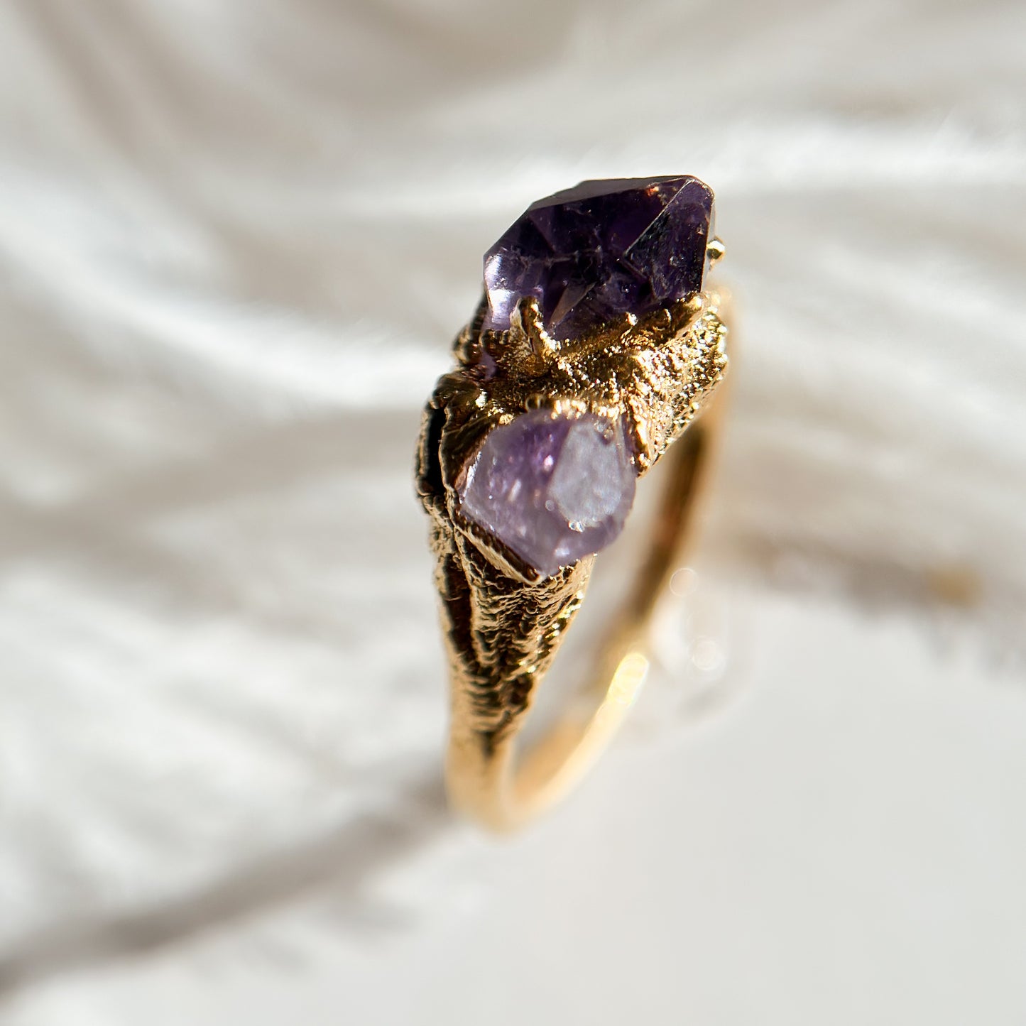 Elestial Amethyst 14k Gold Dipped Ring - Size 8.5