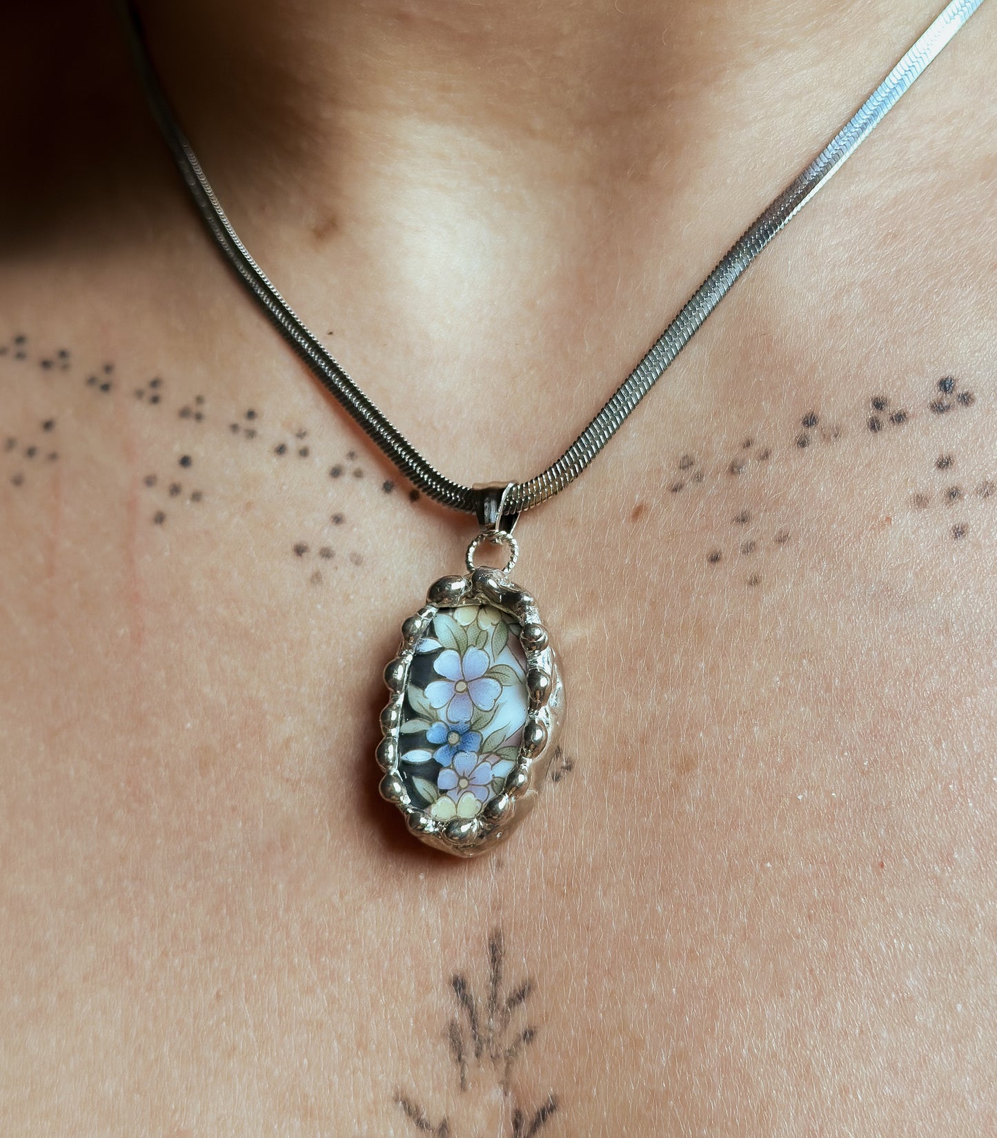 Moody Flowers .2 Vintage China Necklace