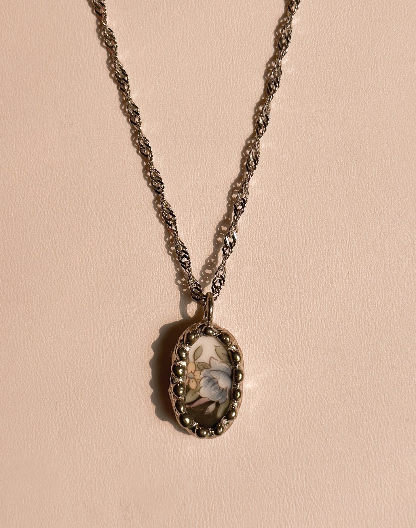 Moody Flowers .1 Vintage China Necklace