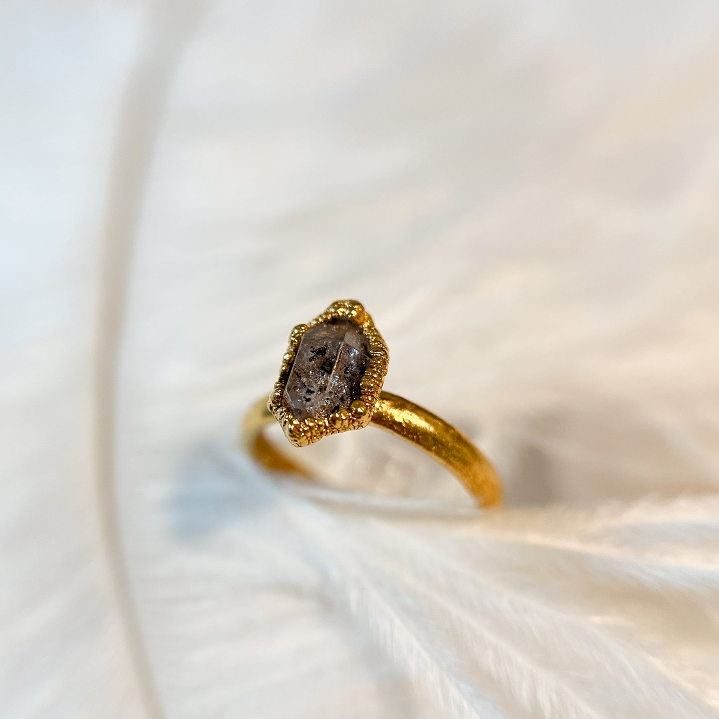 Herkimer Diamond 14k Gold Dipped Ring - Size 7