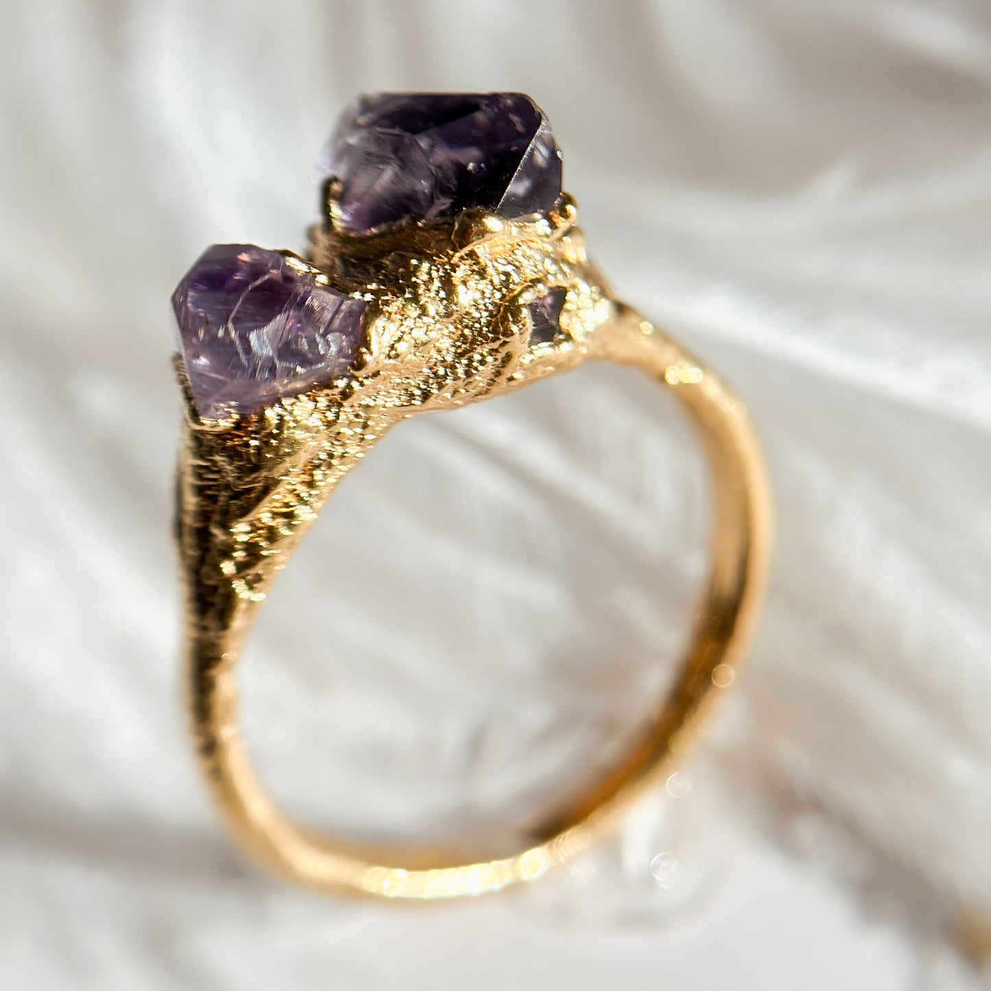 Elestial Amethyst 14k Gold Dipped Ring - Size 8.5