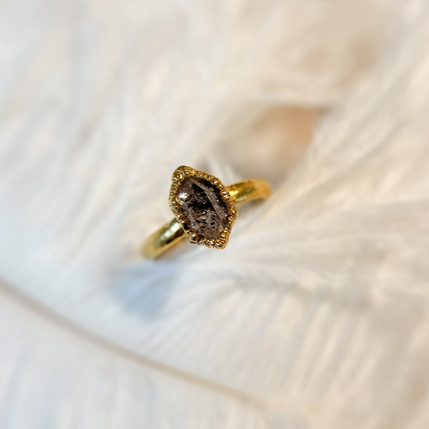 Herkimer Diamond 14k Gold Dipped Ring - Size 7