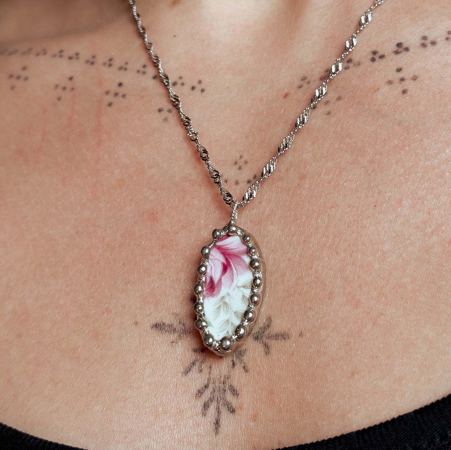Dainty Rose .2 Vintage China Necklace