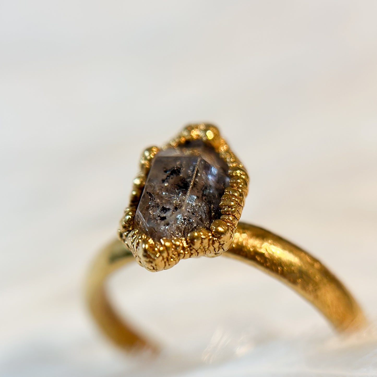 Herkimer Diamond 14k Gold Dipped Ring - Size 7