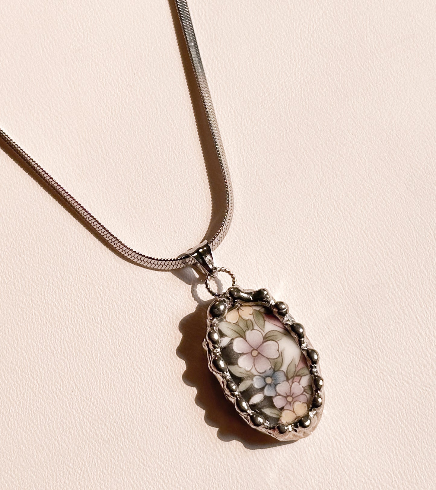 Moody Flowers .2 Vintage China Necklace