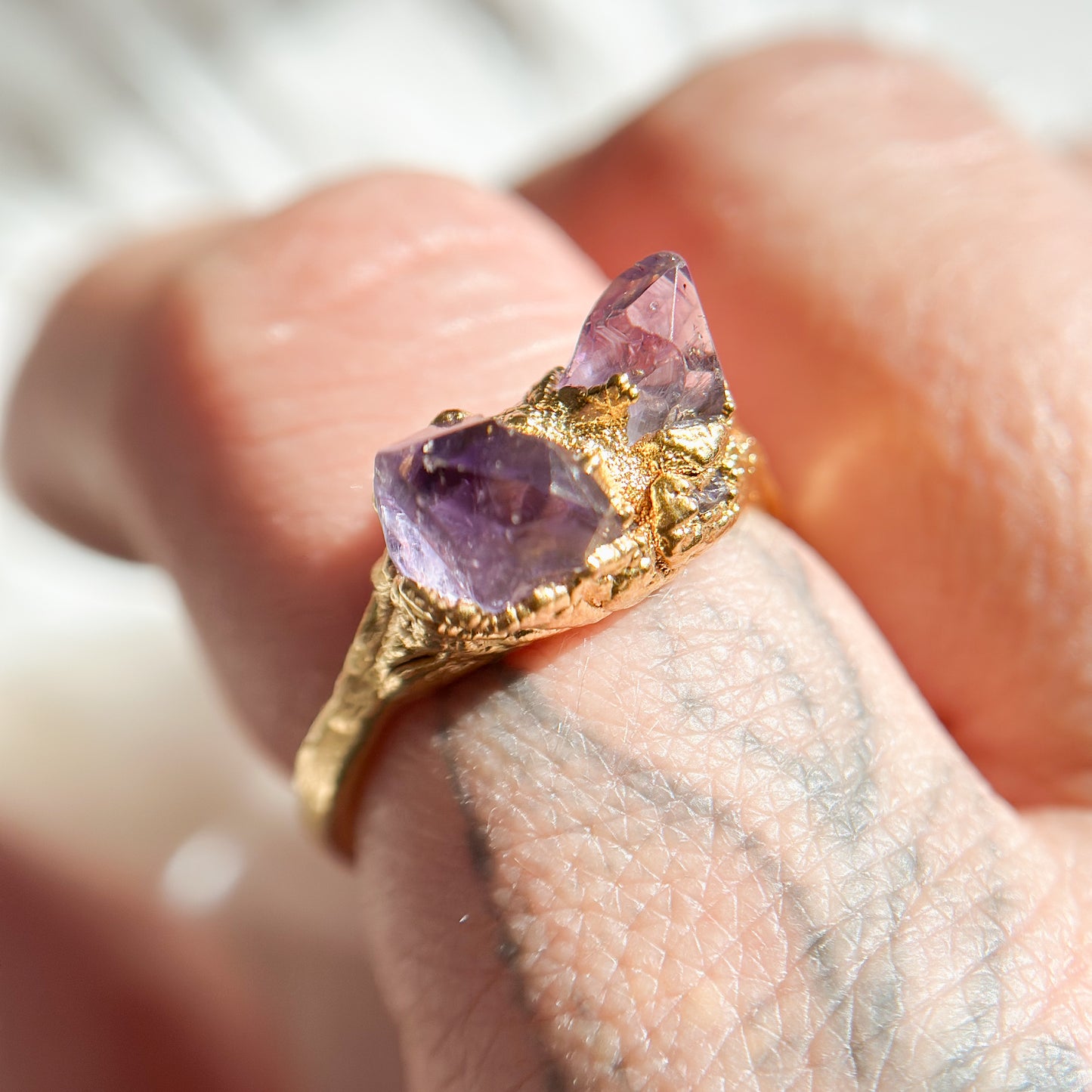 Elestial Amethyst 14k Gold Dipped Ring - Size 8.5