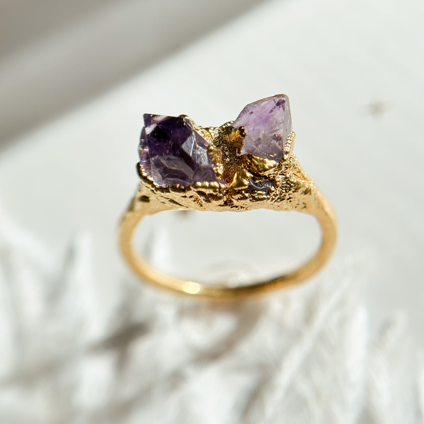 Elestial Amethyst 14k Gold Dipped Ring - Size 8.5