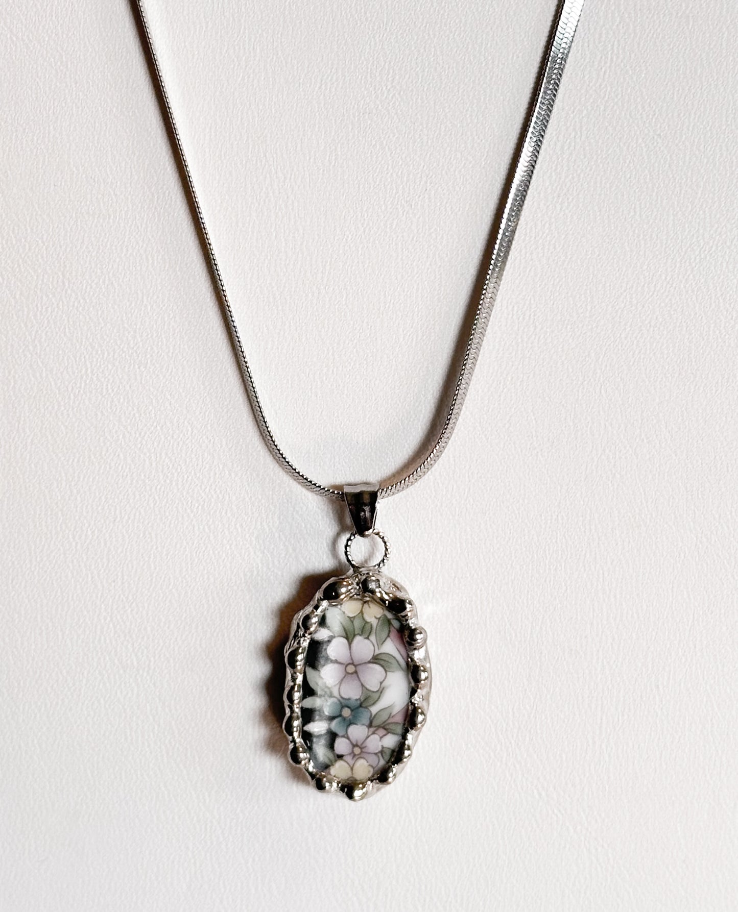Moody Flowers .2 Vintage China Necklace