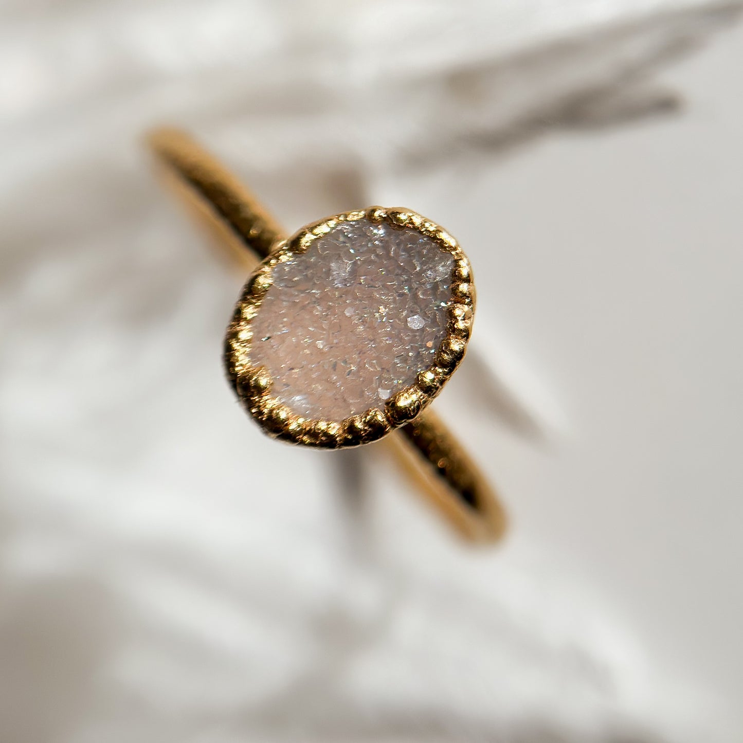 Aura Druzy Agate 14k Gold Dipped Ring - Size 12