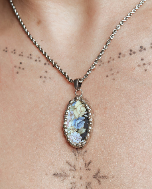 Moody Flowers .3 Vintage China Necklace