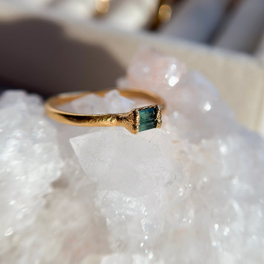 Green Tourmaline 14k Gold Dipped Ring - Size 7