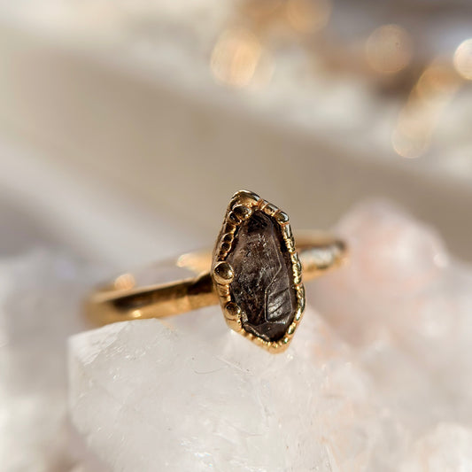 Herkimer Diamond 14k Gold Dipped Ring - Size 6.5