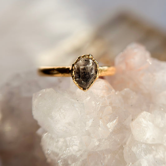 Herkimer Diamond 14k Gold Dipped Ring - Size 6.25