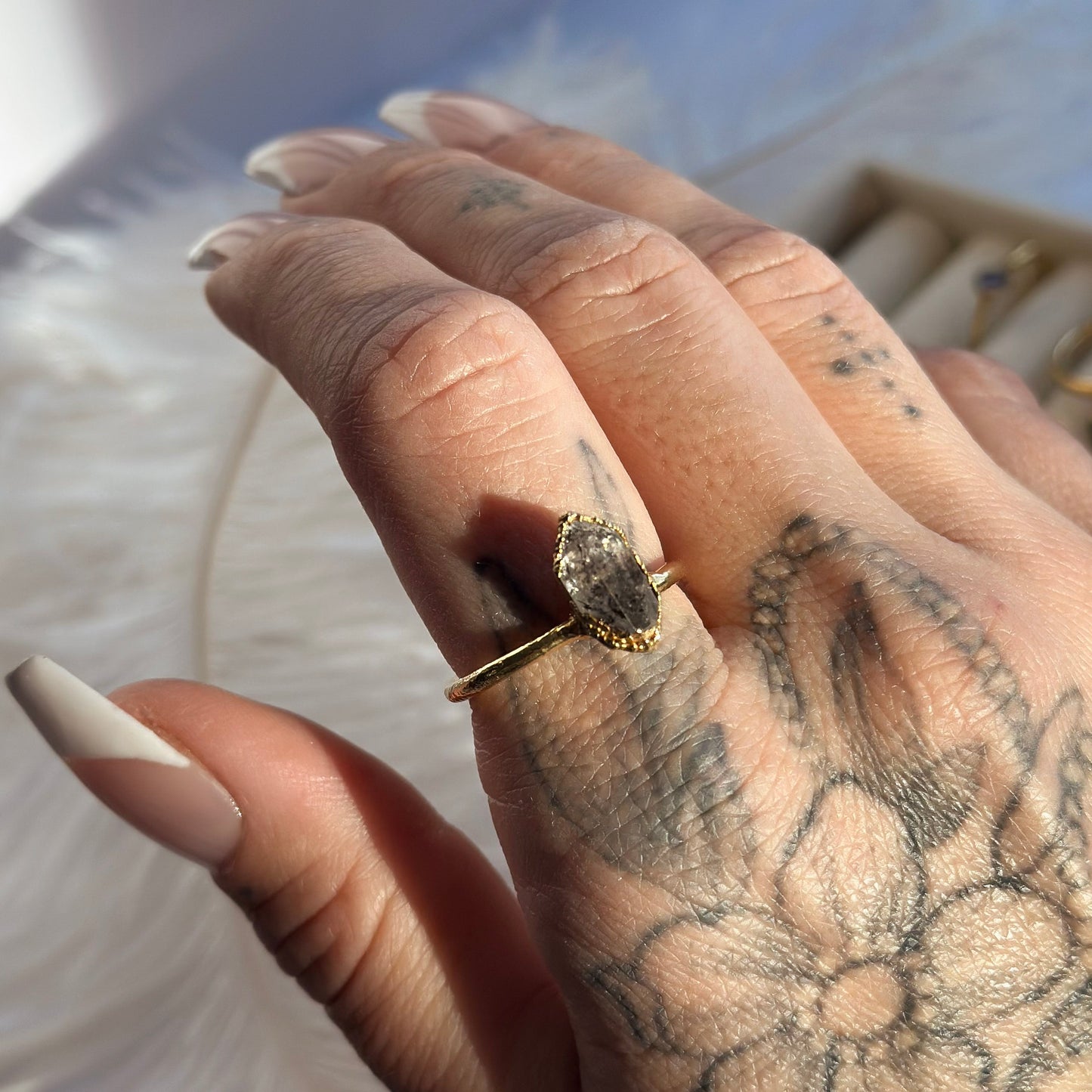 Herkimer Diamond 14k Gold Dipped Ring - Size 8