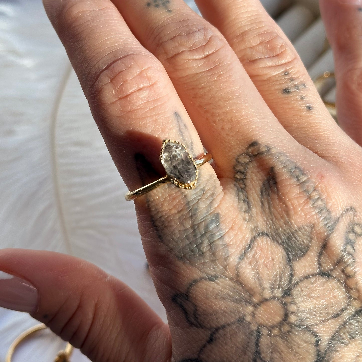 Herkimer Diamond 14k Gold Dipped Ring - Size 8