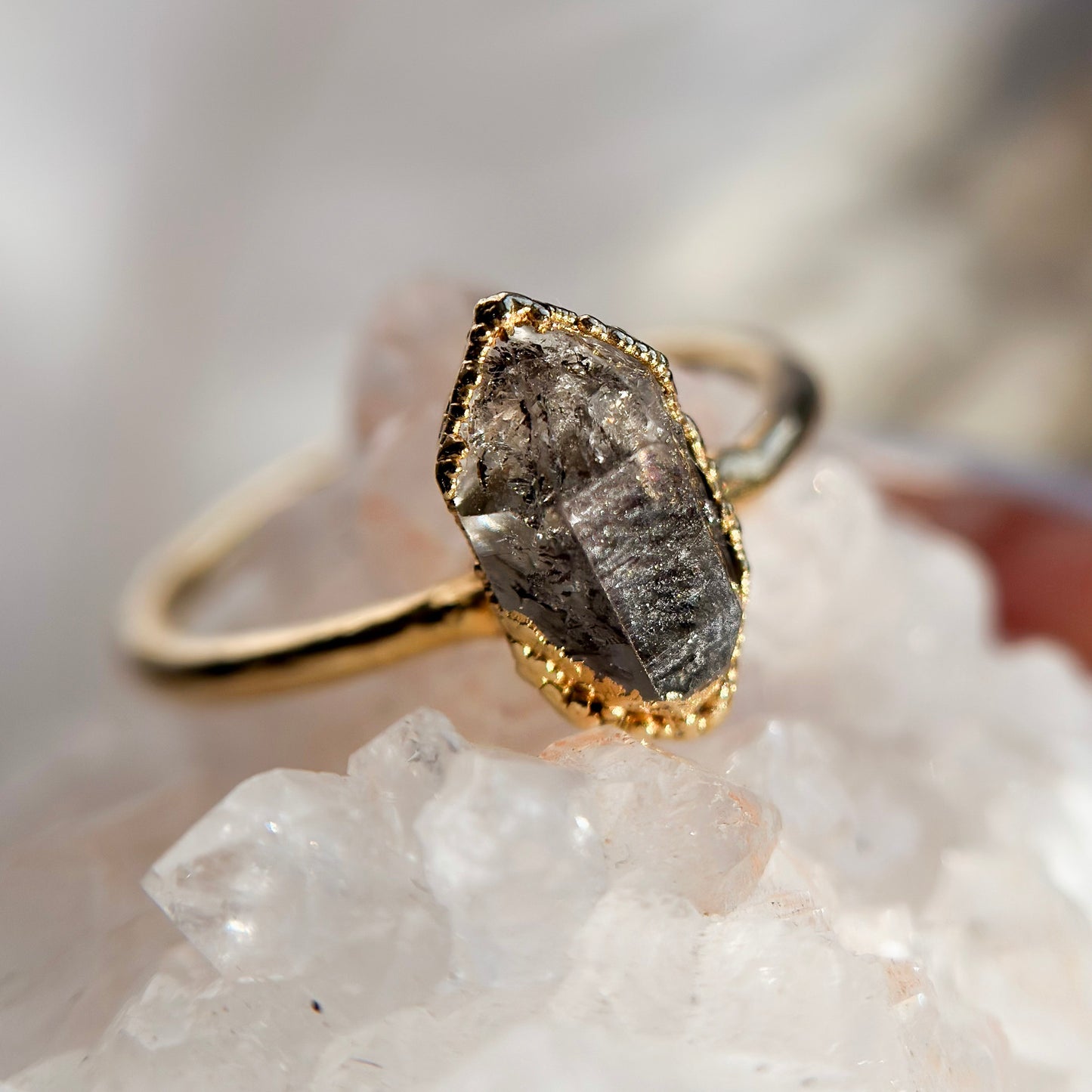 Herkimer Diamond 14k Gold Dipped Ring - Size 8