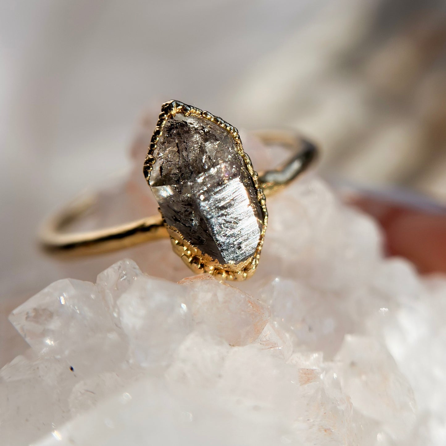 Herkimer Diamond 14k Gold Dipped Ring - Size 8