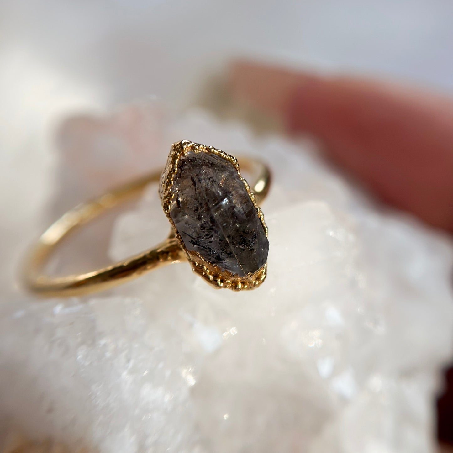 Herkimer Diamond 14k Gold Dipped Ring - Size 8
