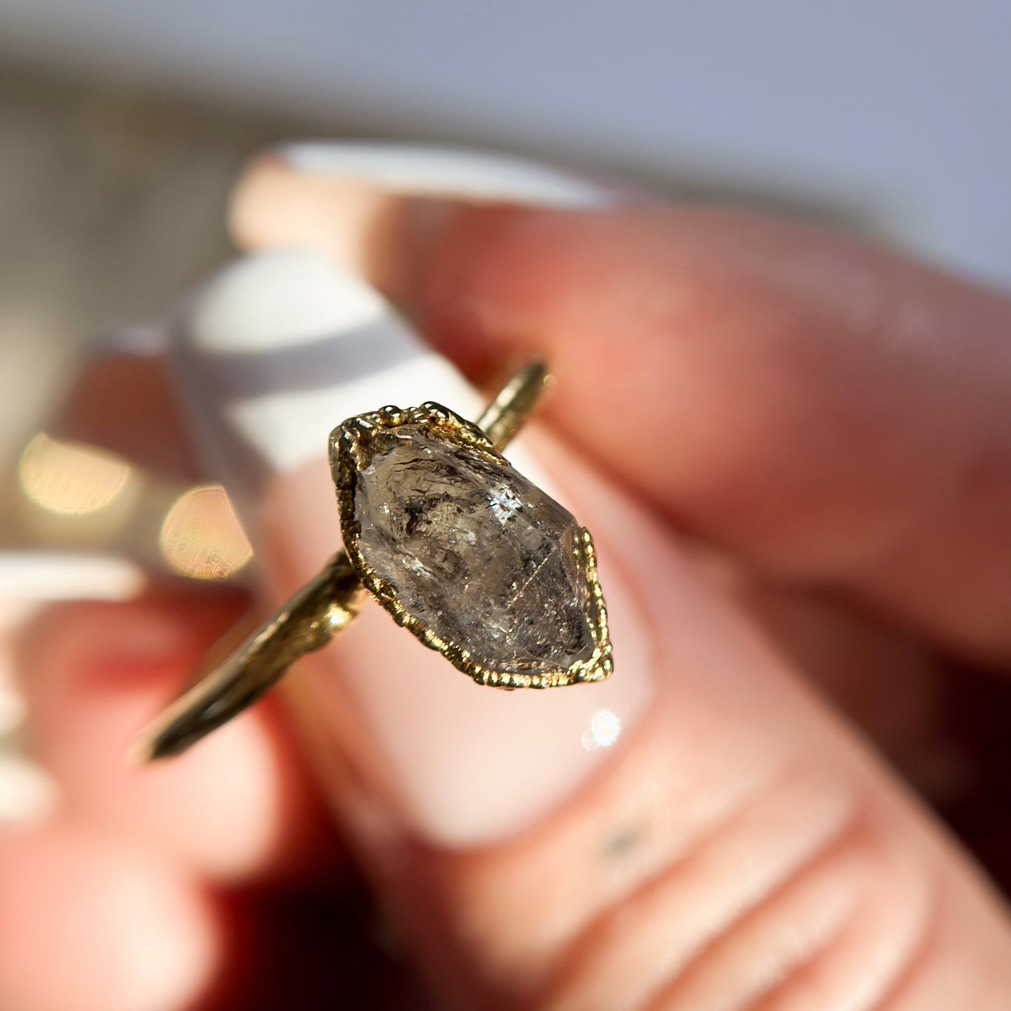 Herkimer Diamond 14k Gold Dipped Ring - Size 8