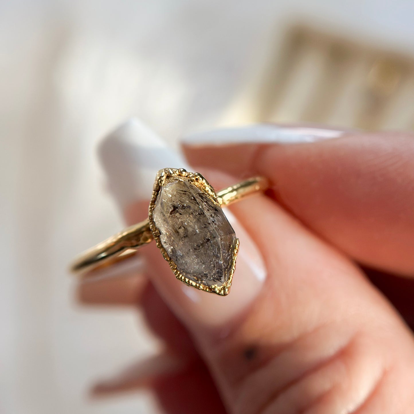 Herkimer Diamond 14k Gold Dipped Ring - Size 8