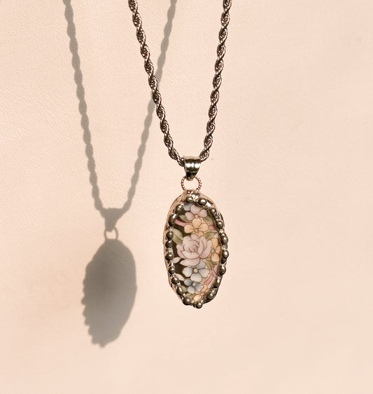 Moody Flowers .4 Vintage China Necklace