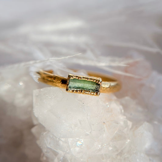 Green Tourmaline 14k Gold Dipped Ring - Size 7.25