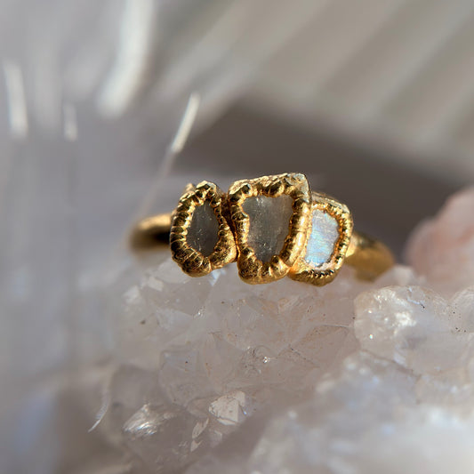 Triple Moonstone 14k Gold Dipped Ring - Size 6.5