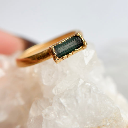 Green Tourmaline 14k Gold Dipped Ring - Size 7.25