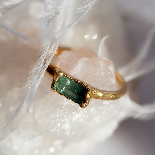 Green Tourmaline 14k Gold Dipped Ring - Size 4.75