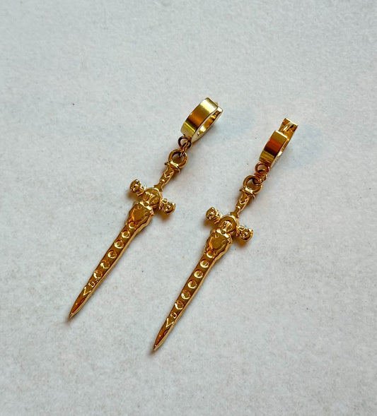 Mythical Sword Earrings |  Gold