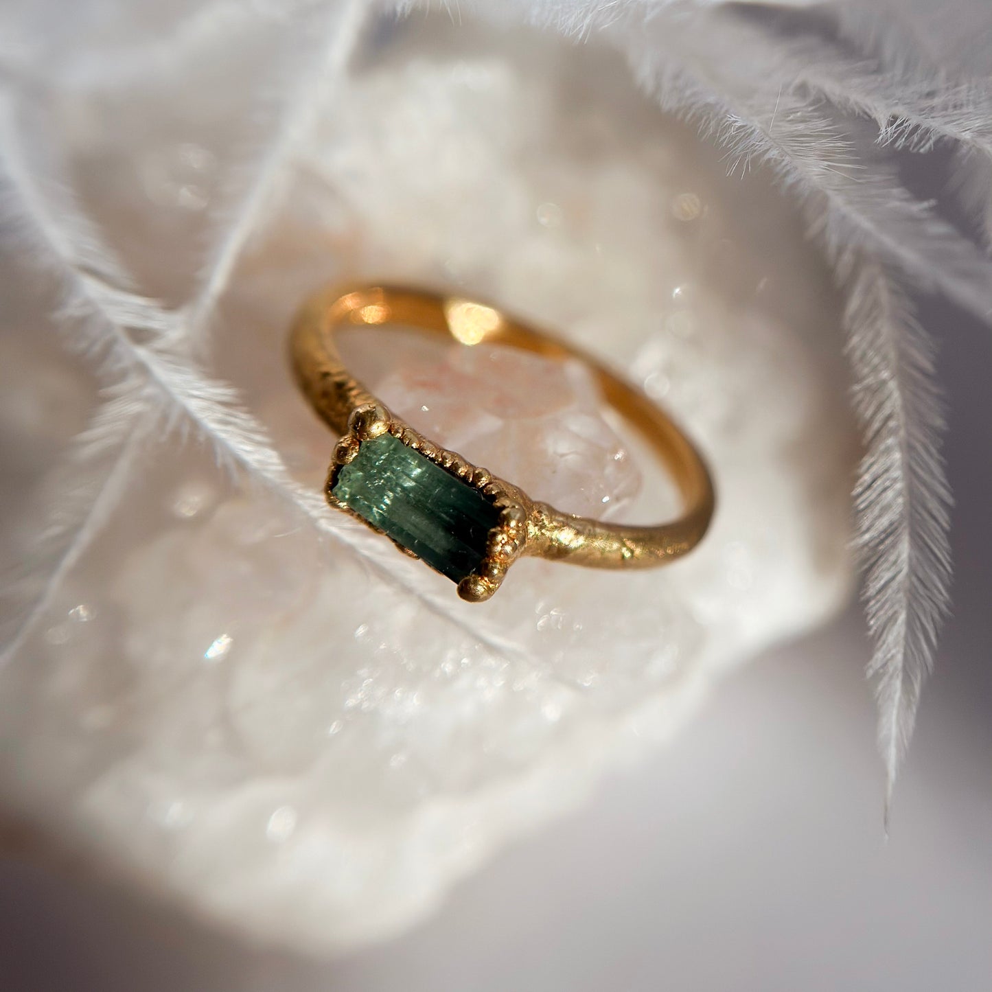 Green Tourmaline 14k Gold Dipped Ring - Size 4.75