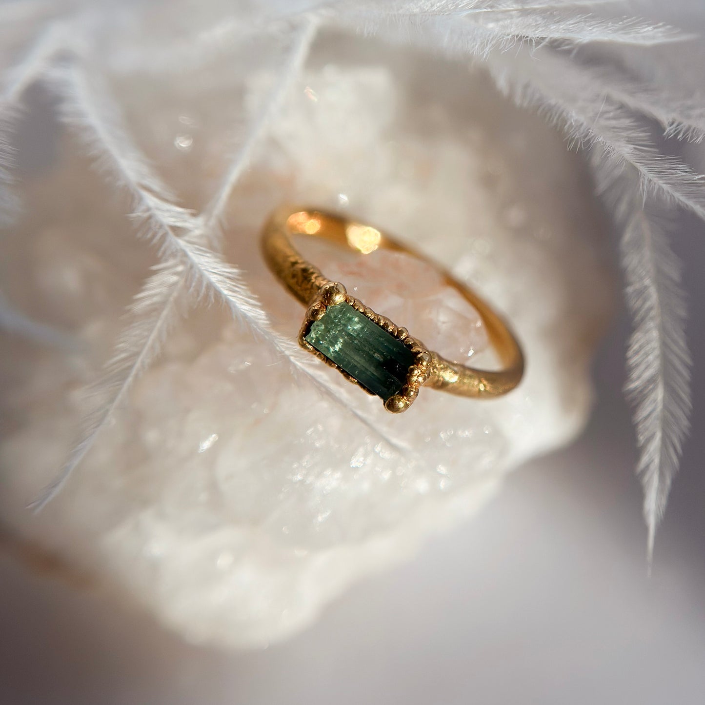 Green Tourmaline 14k Gold Dipped Ring - Size 4.75