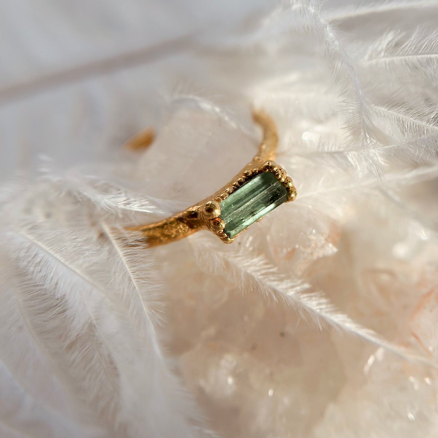 Green Tourmaline 14k Gold Dipped Ring - Size 4.75