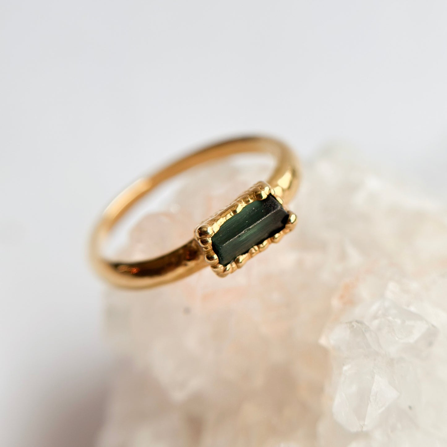 Green Tourmaline 14k Gold Dipped Ring - Size 6