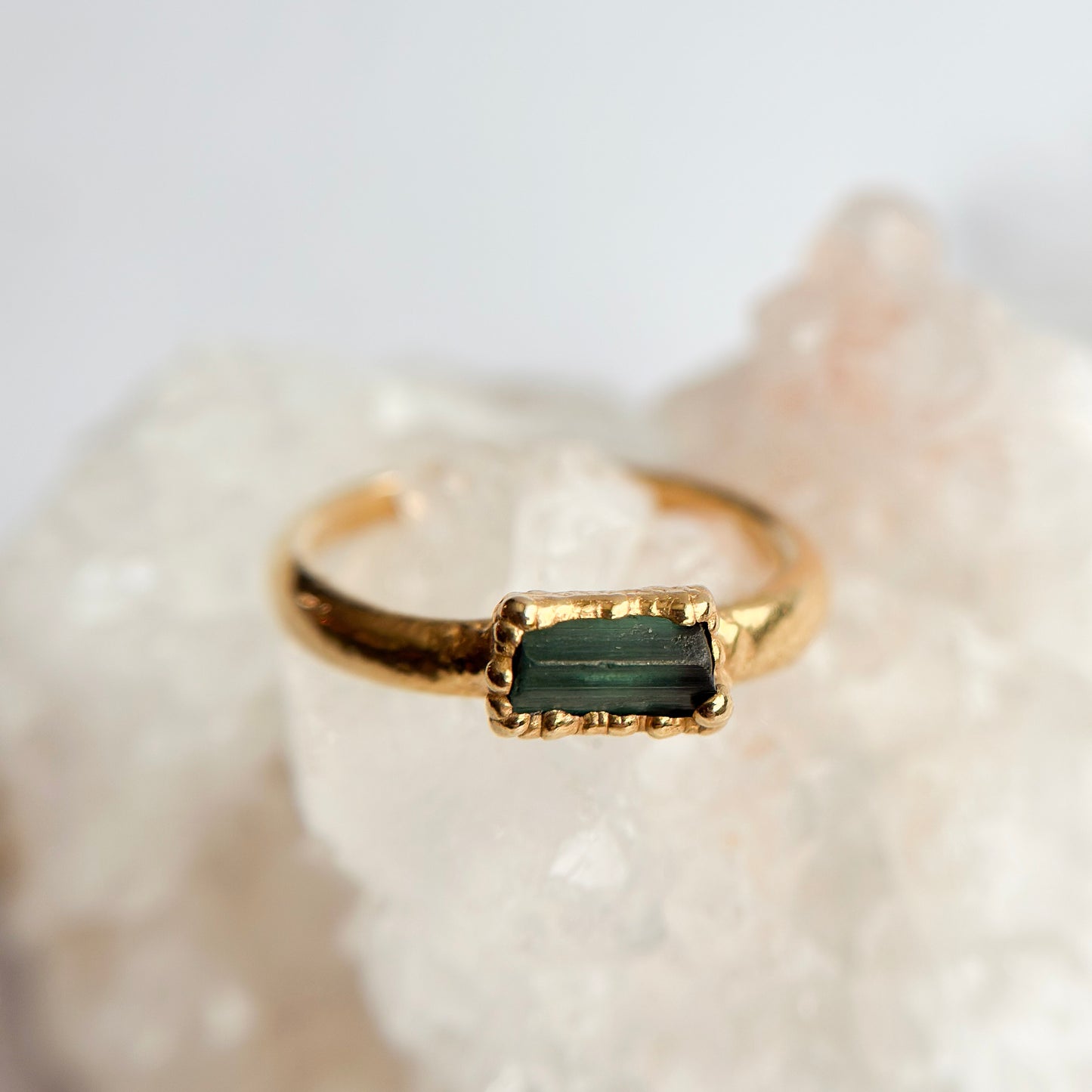 Green Tourmaline 14k Gold Dipped Ring - Size 6