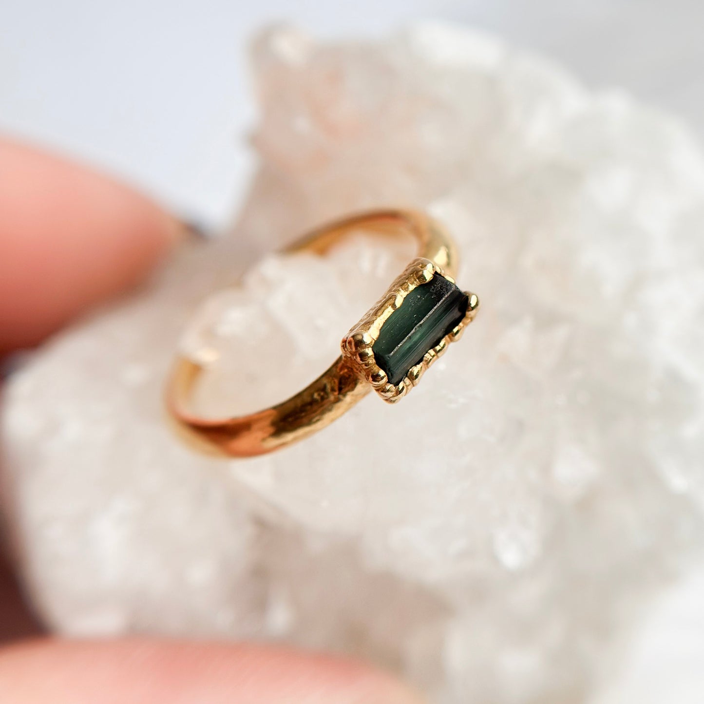 Green Tourmaline 14k Gold Dipped Ring - Size 6
