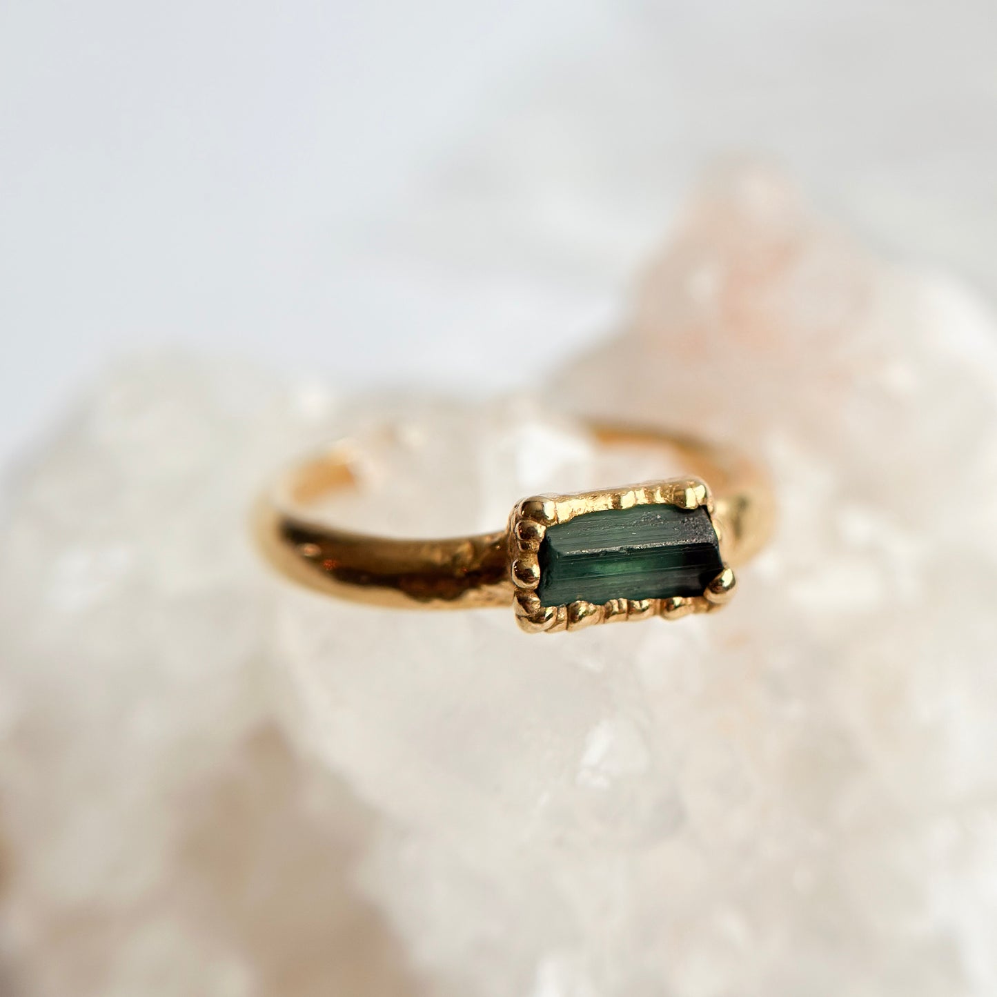 Green Tourmaline 14k Gold Dipped Ring - Size 6