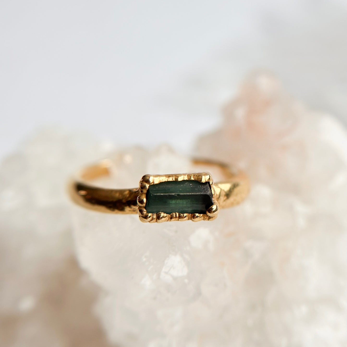 Green Tourmaline 14k Gold Dipped Ring - Size 6
