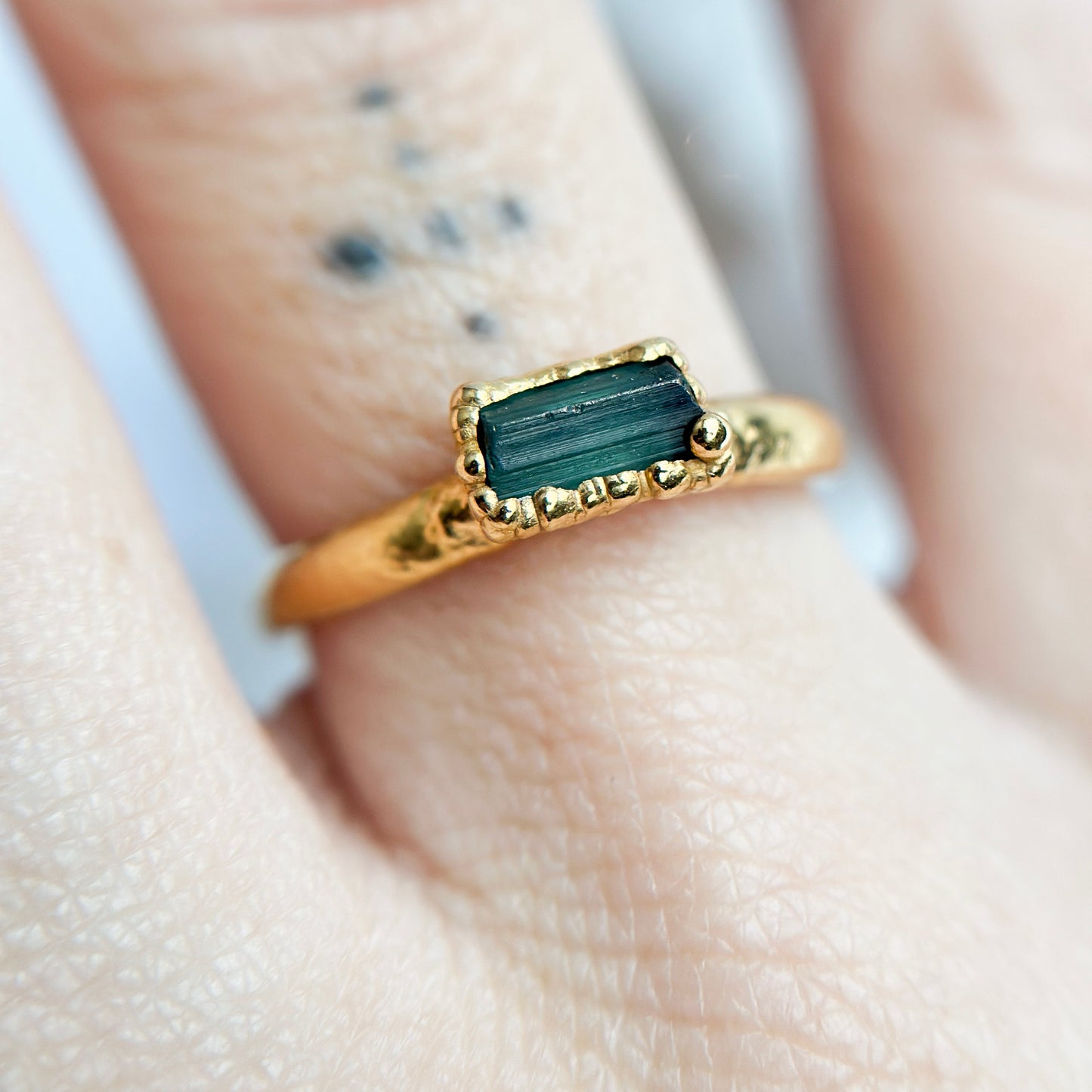 Green Tourmaline 14k Gold Dipped Ring - Size 6