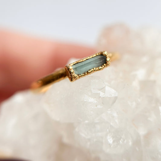 Green Tourmaline 14k Gold Dipped Ring - Size 7.5