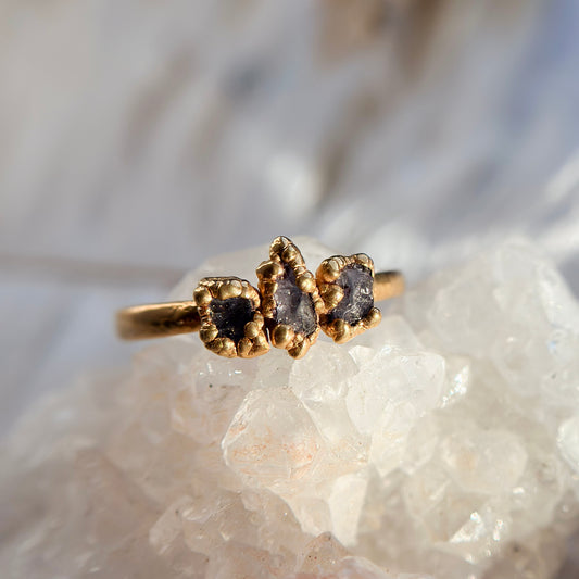 Triple Tanzanite 14k Gold Dipped Ring - Size 8