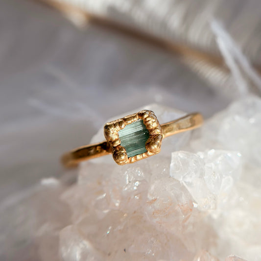 Green Tourmaline 14k Gold Dipped Ring - Size 9