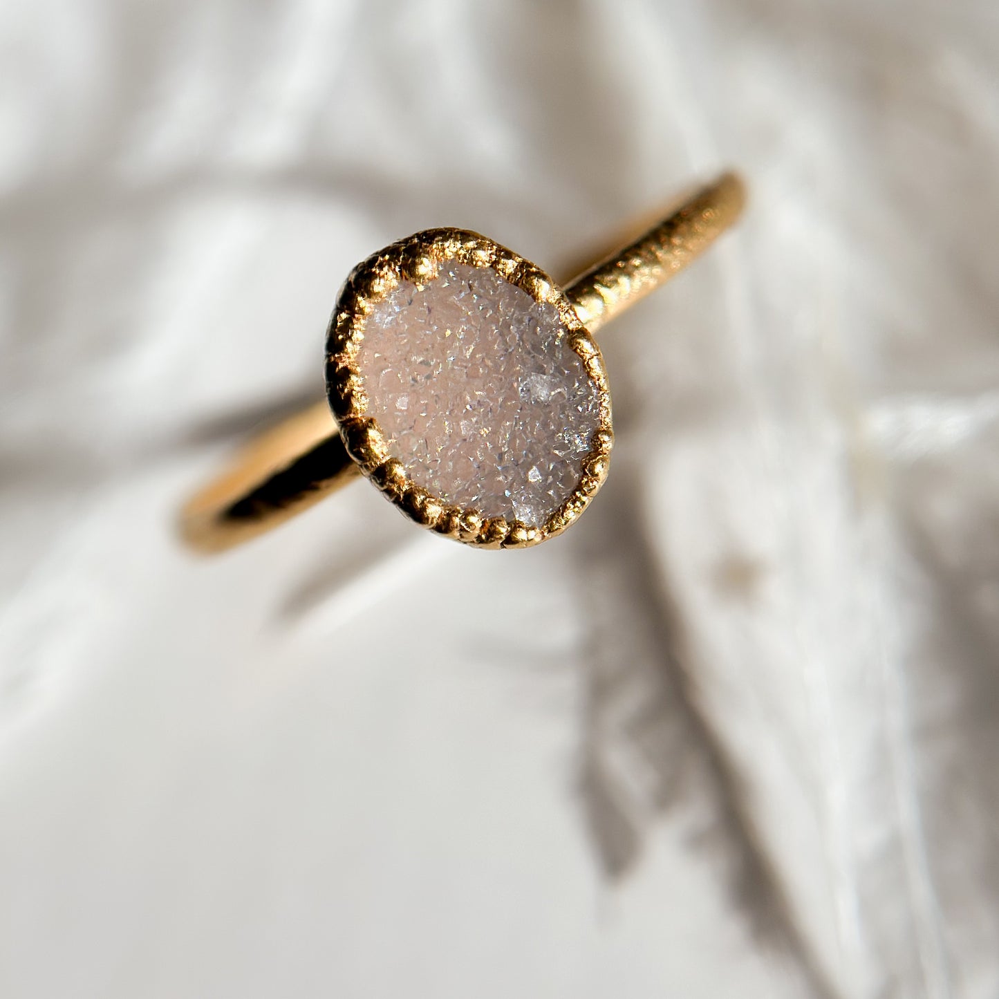 Aura Druzy Agate 14k Gold Dipped Ring - Size 12